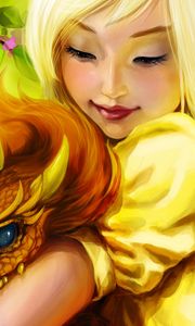 Preview wallpaper girl, dragon, art, paint