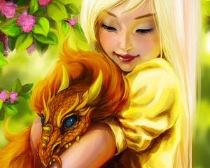 Preview wallpaper girl, dragon, art, paint