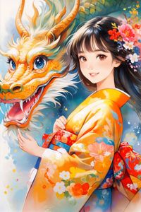 Preview wallpaper girl, dragon, flowers, anime, art