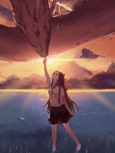 Preview wallpaper girl, dragon, lake, anime, art