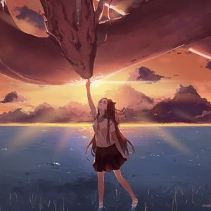 Preview wallpaper girl, dragon, lake, anime, art
