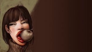 Preview wallpaper girl, drawing, food, emotions