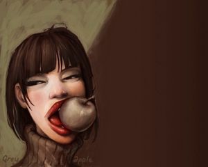 Preview wallpaper girl, drawing, food, emotions
