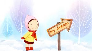 Preview wallpaper girl, drawing, winter, sign, snow, dreams
