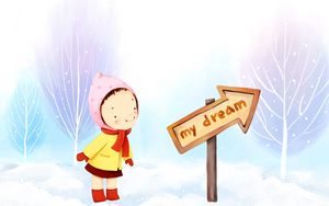 Preview wallpaper girl, drawing, winter, sign, snow, dreams