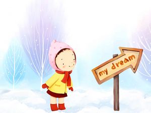 Preview wallpaper girl, drawing, winter, sign, snow, dreams