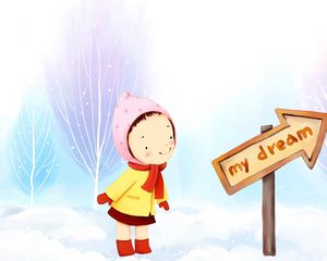 Preview wallpaper girl, drawing, winter, sign, snow, dreams