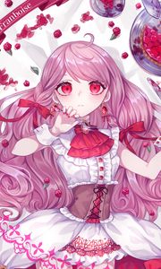 Preview wallpaper girl, dress, berries, anime, art, pink