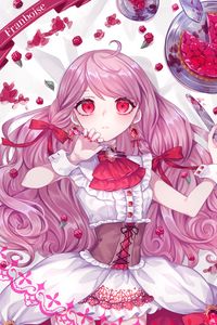 Preview wallpaper girl, dress, berries, anime, art, pink