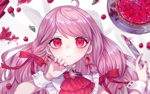 Preview wallpaper girl, dress, berries, anime, art, pink