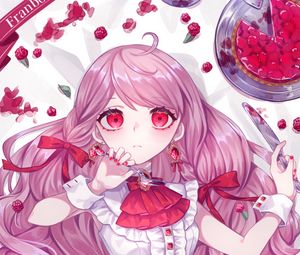 Preview wallpaper girl, dress, berries, anime, art, pink