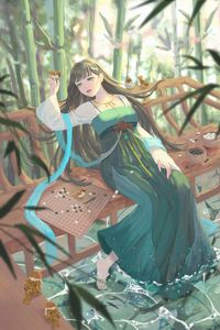 Preview wallpaper girl, dress, birds, anime