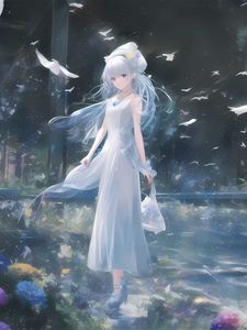 Preview wallpaper girl, dress, birds, anime, tenderness