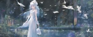 Preview wallpaper girl, dress, birds, anime, tenderness