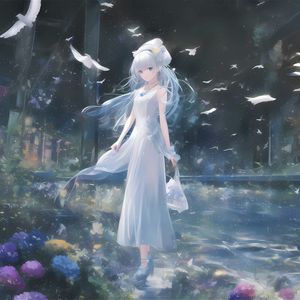 Preview wallpaper girl, dress, birds, anime, tenderness