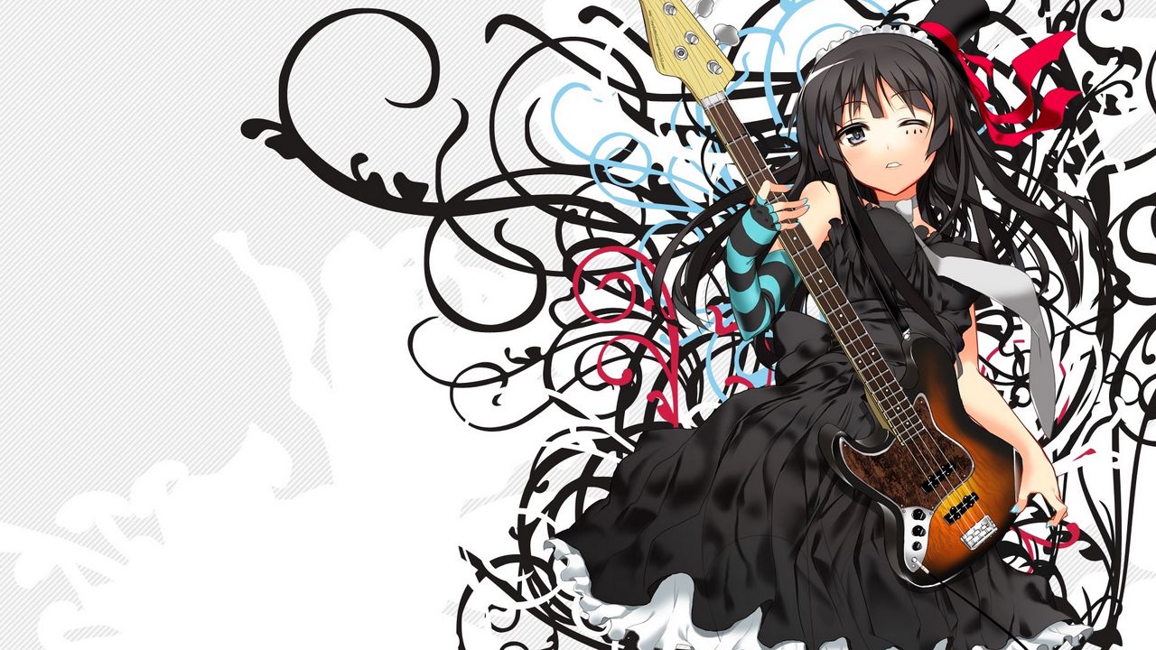 Wallpaper girl, dress, black, guitar, rock, musician