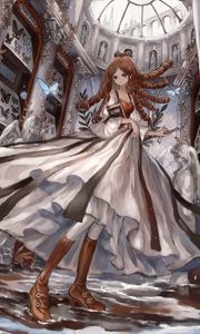 Preview wallpaper girl, dress, book, castle, anime, art