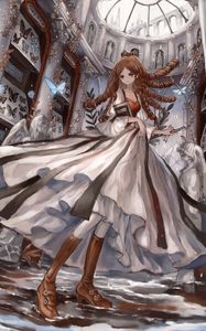 Preview wallpaper girl, dress, book, castle, anime, art
