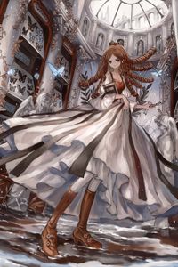 Preview wallpaper girl, dress, book, castle, anime, art