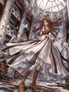 Preview wallpaper girl, dress, book, castle, anime, art