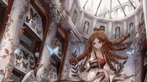 Preview wallpaper girl, dress, book, castle, anime, art
