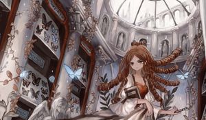 Preview wallpaper girl, dress, book, castle, anime, art