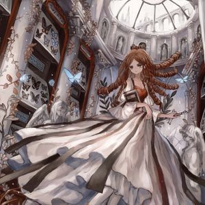 Preview wallpaper girl, dress, book, castle, anime, art