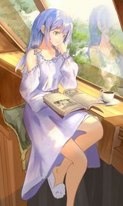 Preview wallpaper girl, dress, book, reading, anime