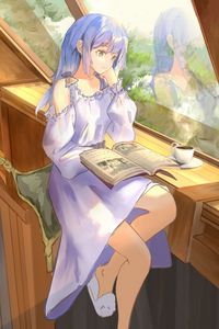 Preview wallpaper girl, dress, book, reading, anime