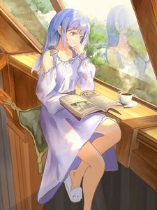 Preview wallpaper girl, dress, book, reading, anime