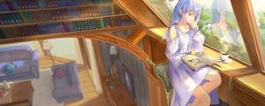 Preview wallpaper girl, dress, book, reading, anime