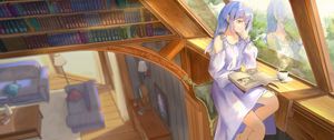 Preview wallpaper girl, dress, book, reading, anime