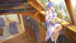 Preview wallpaper girl, dress, book, reading, anime