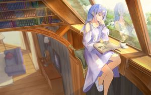 Preview wallpaper girl, dress, book, reading, anime