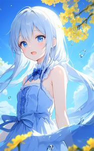 Preview wallpaper girl, dress, bow, water, blue, anime