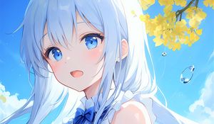 Preview wallpaper girl, dress, bow, water, blue, anime