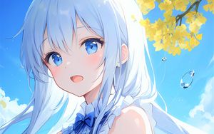 Preview wallpaper girl, dress, bow, water, blue, anime
