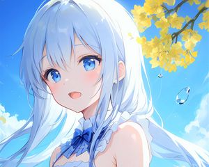 Preview wallpaper girl, dress, bow, water, blue, anime