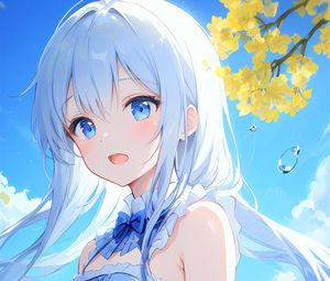 Preview wallpaper girl, dress, bow, water, blue, anime