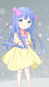 Preview wallpaper girl, dress, bows, snowflakes, anime