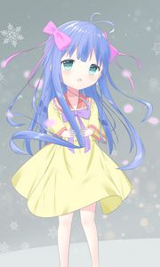 Preview wallpaper girl, dress, bows, snowflakes, anime