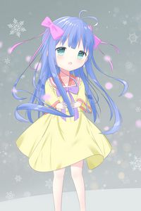 Preview wallpaper girl, dress, bows, snowflakes, anime