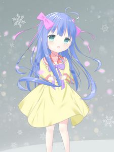 Preview wallpaper girl, dress, bows, snowflakes, anime