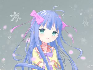 Preview wallpaper girl, dress, bows, snowflakes, anime