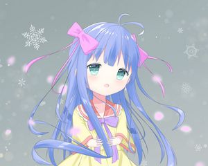 Preview wallpaper girl, dress, bows, snowflakes, anime