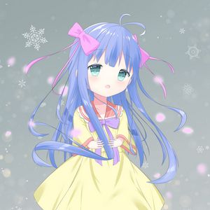 Preview wallpaper girl, dress, bows, snowflakes, anime