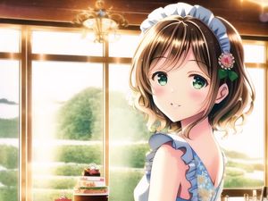 Preview wallpaper girl, dress, cake, anime