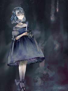 Preview wallpaper girl, dress, candle, watercolor, anime