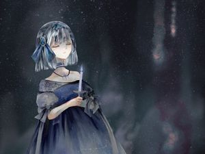 Preview wallpaper girl, dress, candle, watercolor, anime