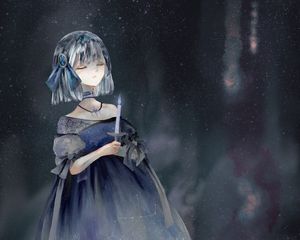 Preview wallpaper girl, dress, candle, watercolor, anime